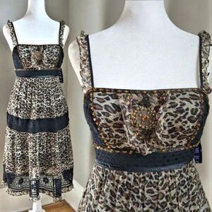 NWT Y2K Vintage Sue Wong Dress Silk Lace Beaded Animal Print Cottage 90s Size 0
